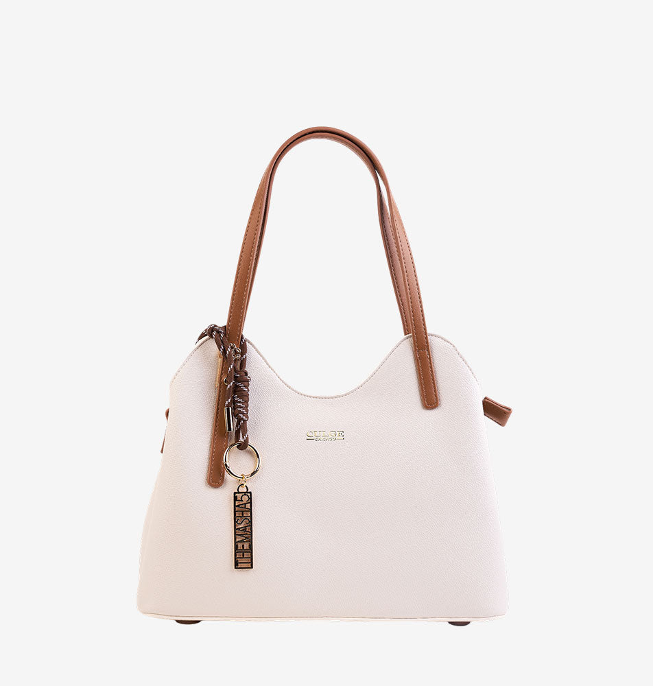 Culge Chicago "The Magnificent" Sculpted Shoulder Satchel – Alabaster Ivory & Soft Saddle