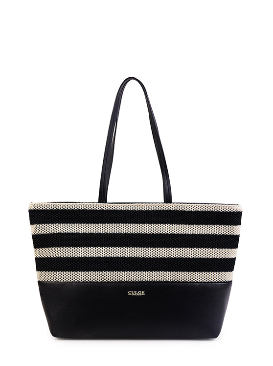 Culge Chicago "The Lake Shore" Mixed-Media Tote – Onyx & Cream